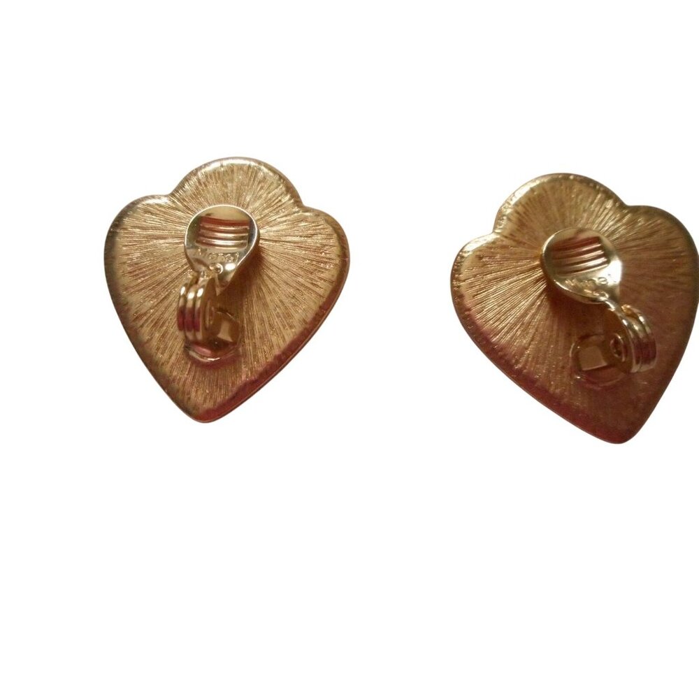Vintage Monet clip on earrings gold with dark green base costume jewelry - Picture 2 of 6